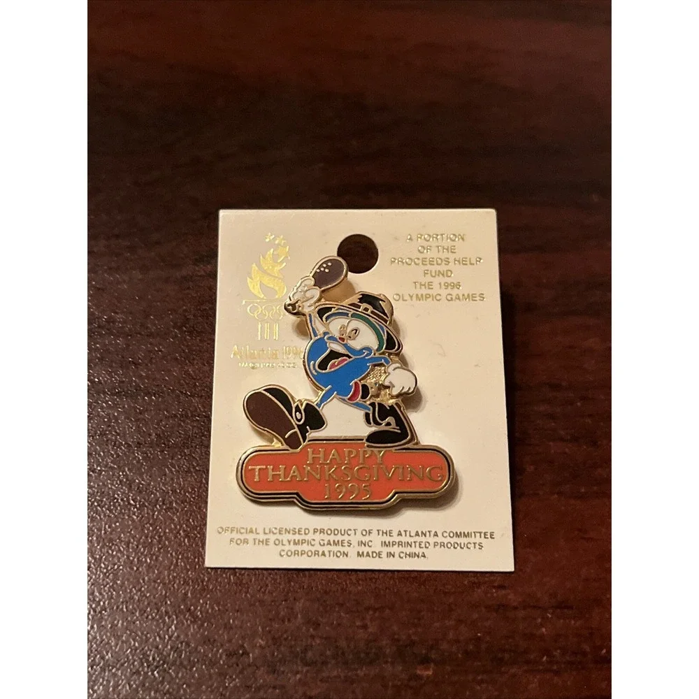 Vintage 1996‎ Atlanta Summer Olympics Izzy Happy Thanksgiving Pilgrim Lapel Pin